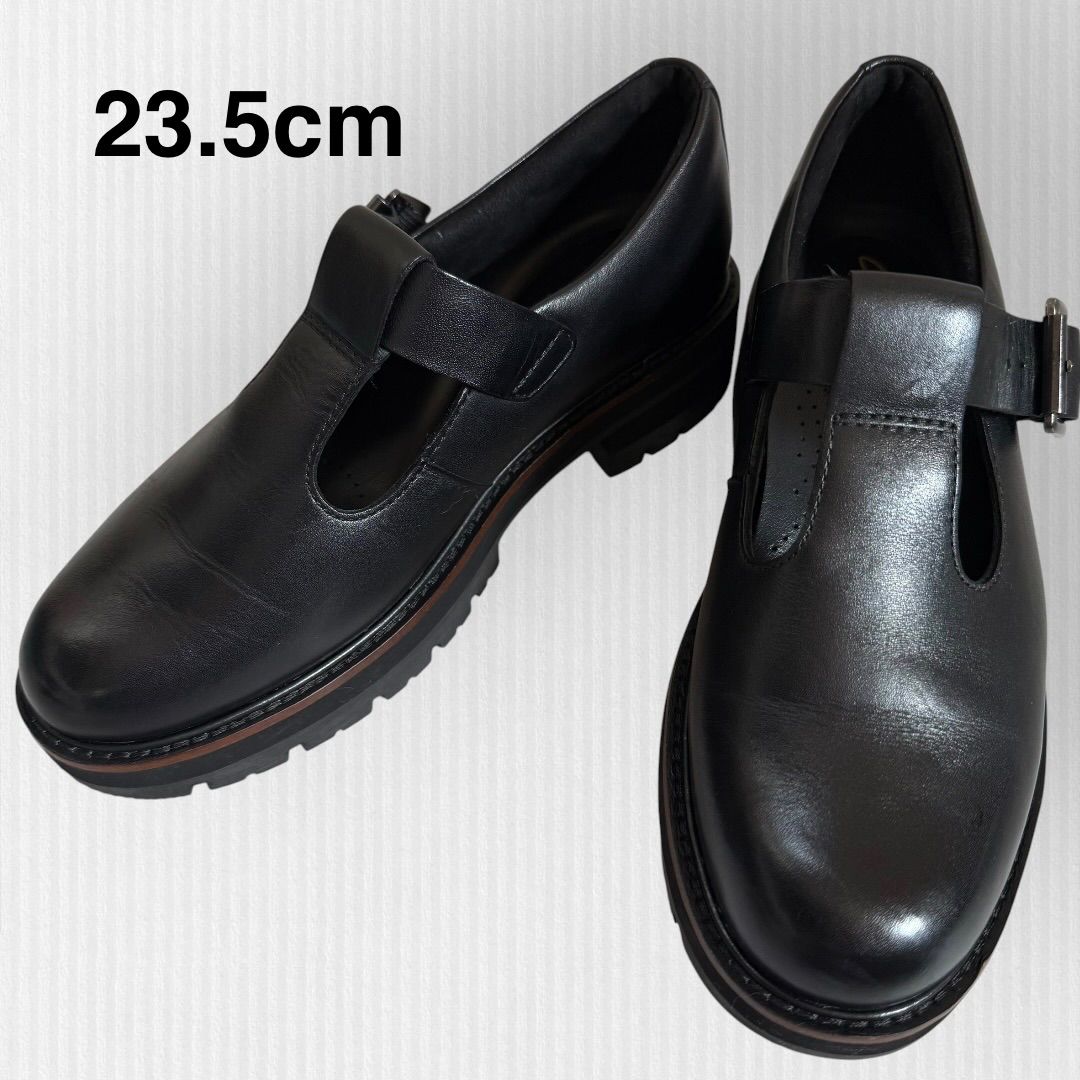 【美品】クラークス　23.5cm 黒　オリアンナバー　厚底シューズ　Tストラップ　チャンキーソール　レザー　ブラック
