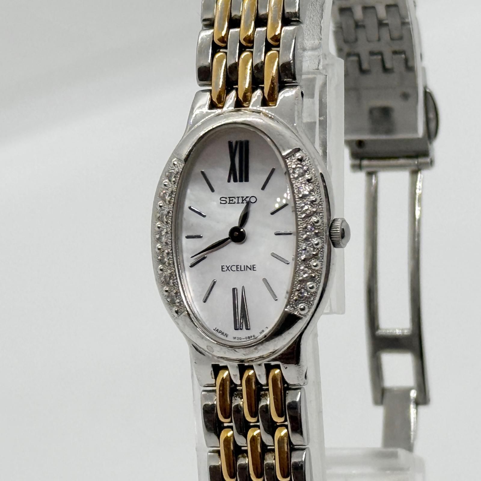 SEIKO セイコー EXCELINE エクセリーヌ ホワイトシェル文字盤 1F20-0BG0 QZ レディース 腕時計 稼働品