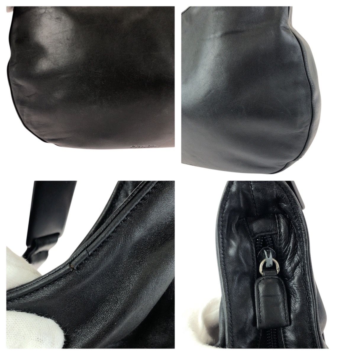 PRADA プラダ ブラック 黒 シルバー金具 レザー/プラスチック