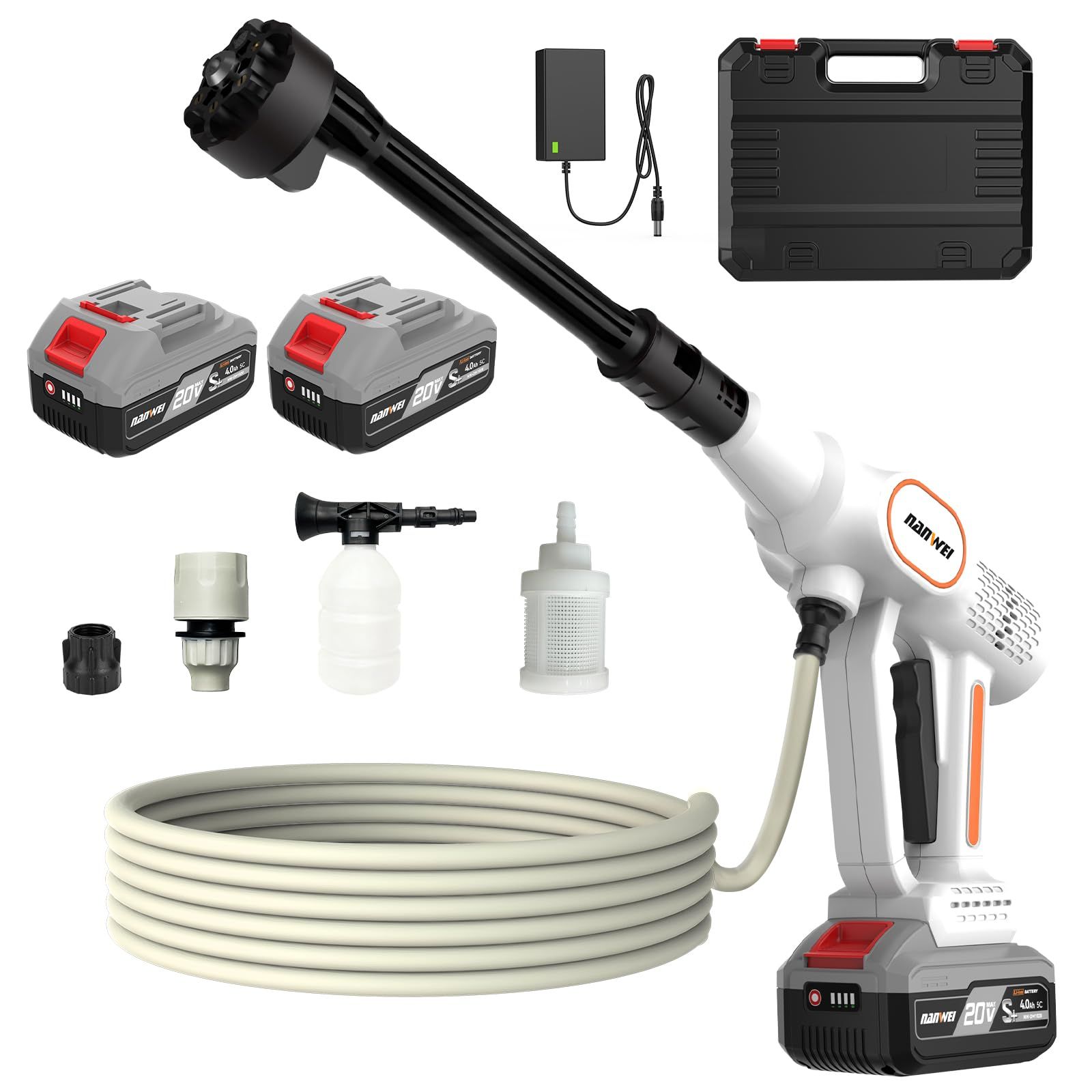 NANWEI コードレス高圧洗浄機 充電式 マキタ18Vバッテリー対応 ブラシレスモーター 洗車機 小型軽量 自吸式 水道接続不要 6in1ノズル/フォームノズル付き ペットボトル使用可能 庭掃除用 高圧水ジェット (4.0Ah電池セット)Y 1066be9b