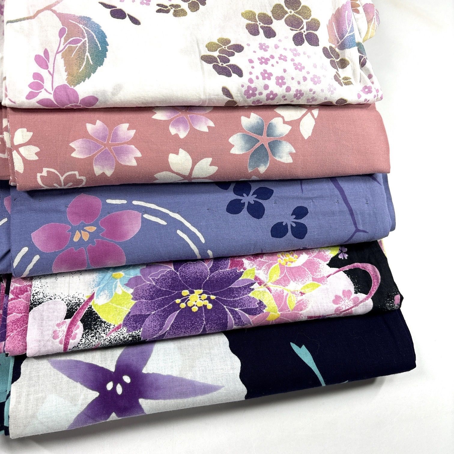 浴衣 5枚 綿 着物まとめ売り【5256】同梱購入歓迎 リメイク用 着付け