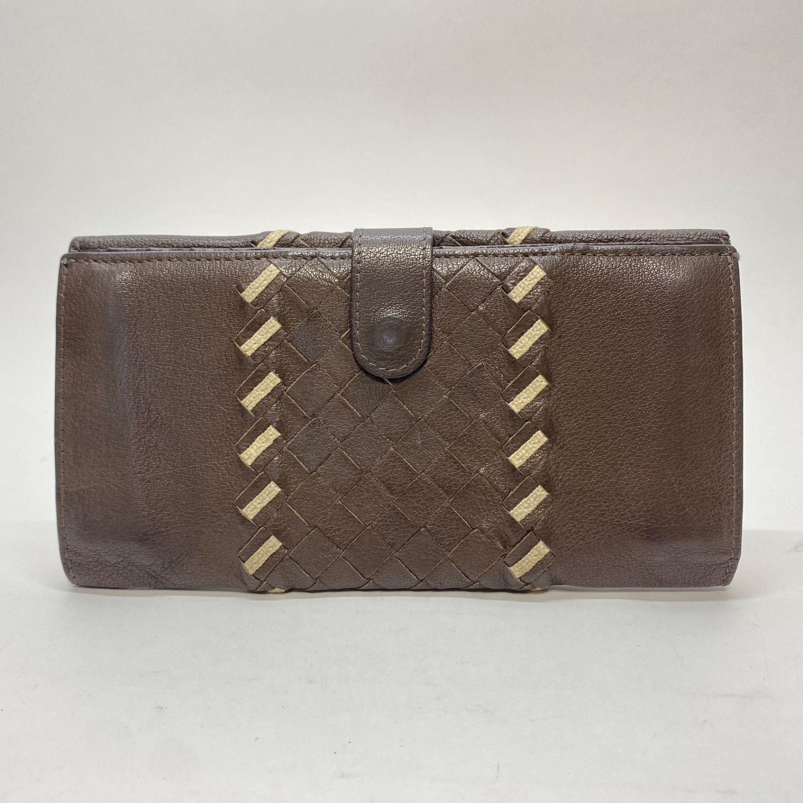 3373 BOTTEGA VENETA ボッテガヴェネタ 長財布 イントレチャート ブラウン系 Wホック