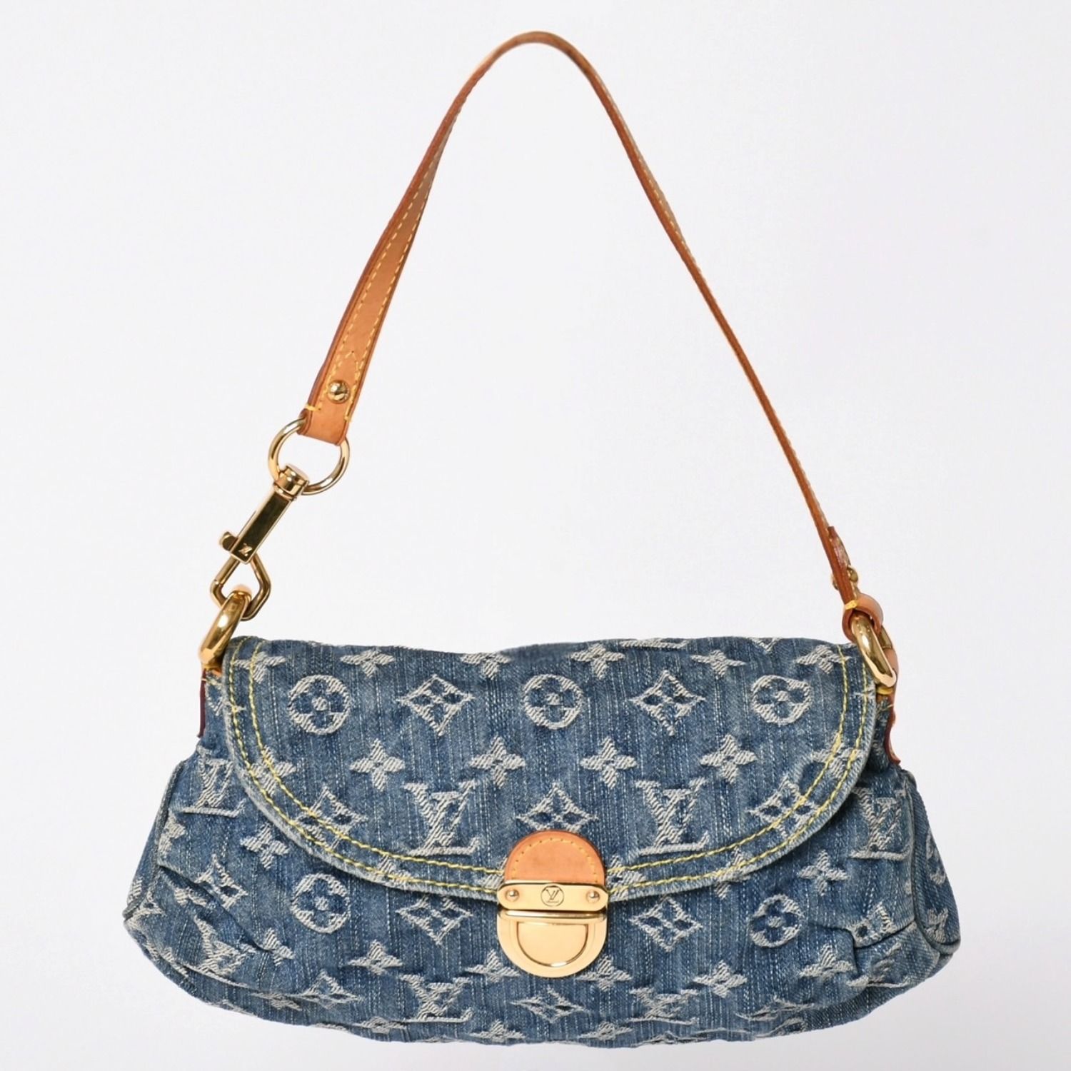 極美品 LOUIS VUITTON ルイヴィトン ミニプリーティ ワンショルダーバッグ M95050 モノグラム デニム インディゴブルー 中古 4a002022