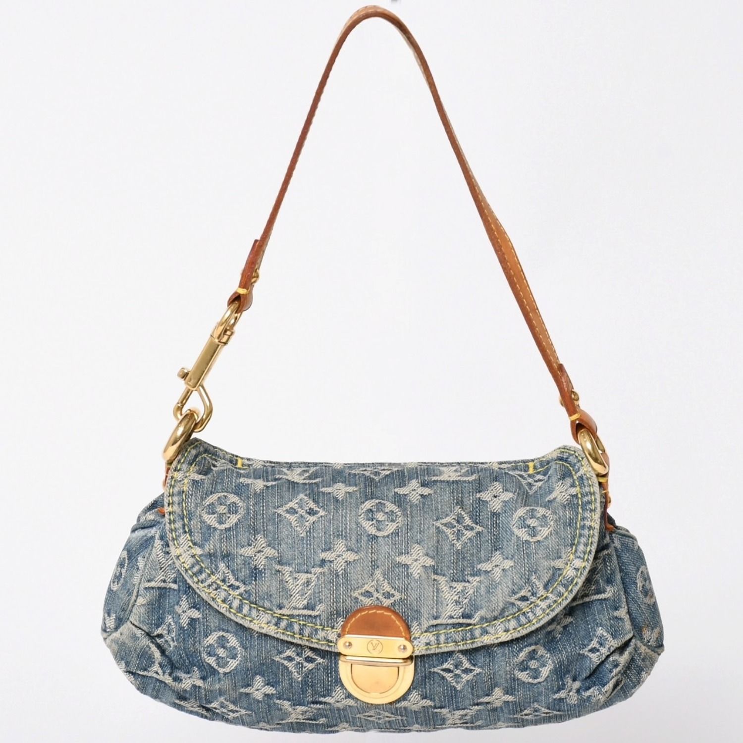 LOUIS VUITTON ルイヴィトン ミニプリーティ ワンショルダーバッグ M95050 モノグラム デニム インディゴブルー 美品 中古 4a001996