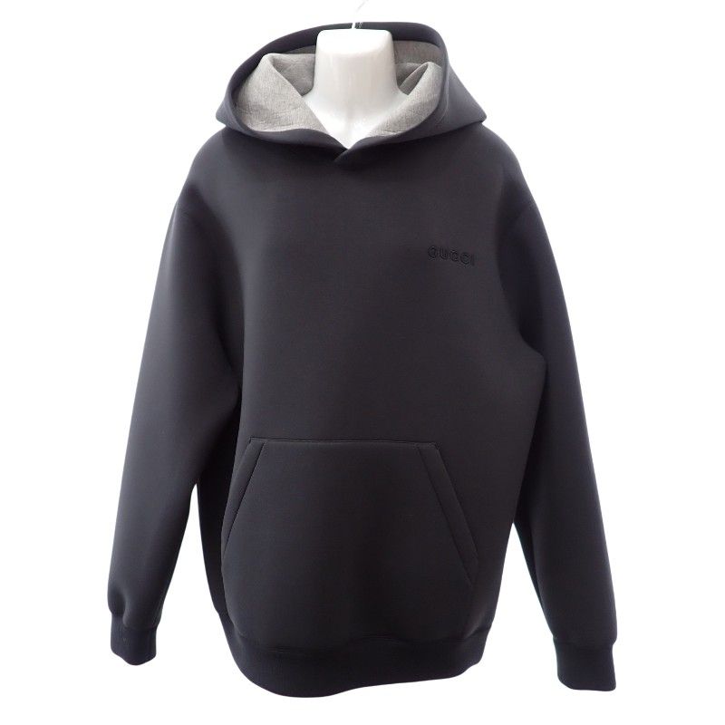 グッチ GUCCI エンブロイダリー付き ジャージー フーデッドスウェットシャツ XL 824343 XJG70 1038 パーカー レーヨン ブラック 黒 カジュアル ファッション メンズ【中古】【Aランク】