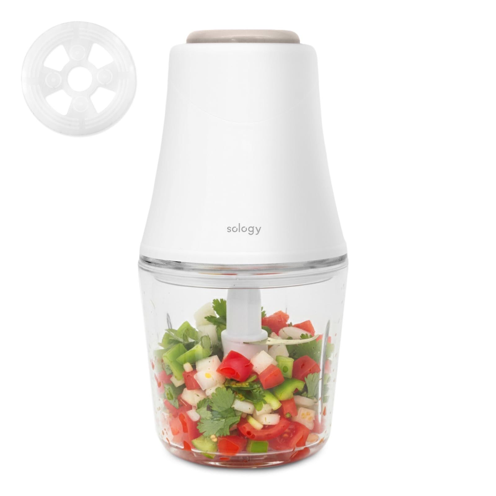 sology(ソロジー) フードプロセッサー 氷も砕ける チタンコート ミキサー 小型 300ml 電動 みじん切り チョッパー みじん切り器 離乳食 肉ミンチ 挽き肉 氷 コンパクト 軽量 洗いやすい 混ぜる つぶす 刻む 砕く ホワイト d569231b