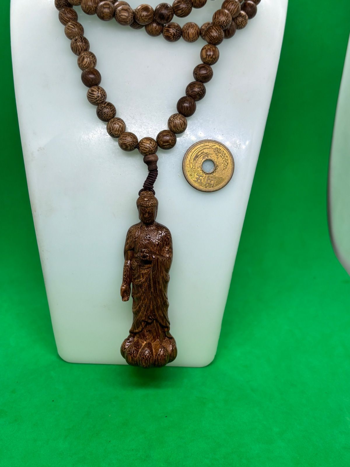 美品 越南芽庄沉香・阿弥陀佛77mm立体彫刻＋8mm珠チェーン6423-1/2