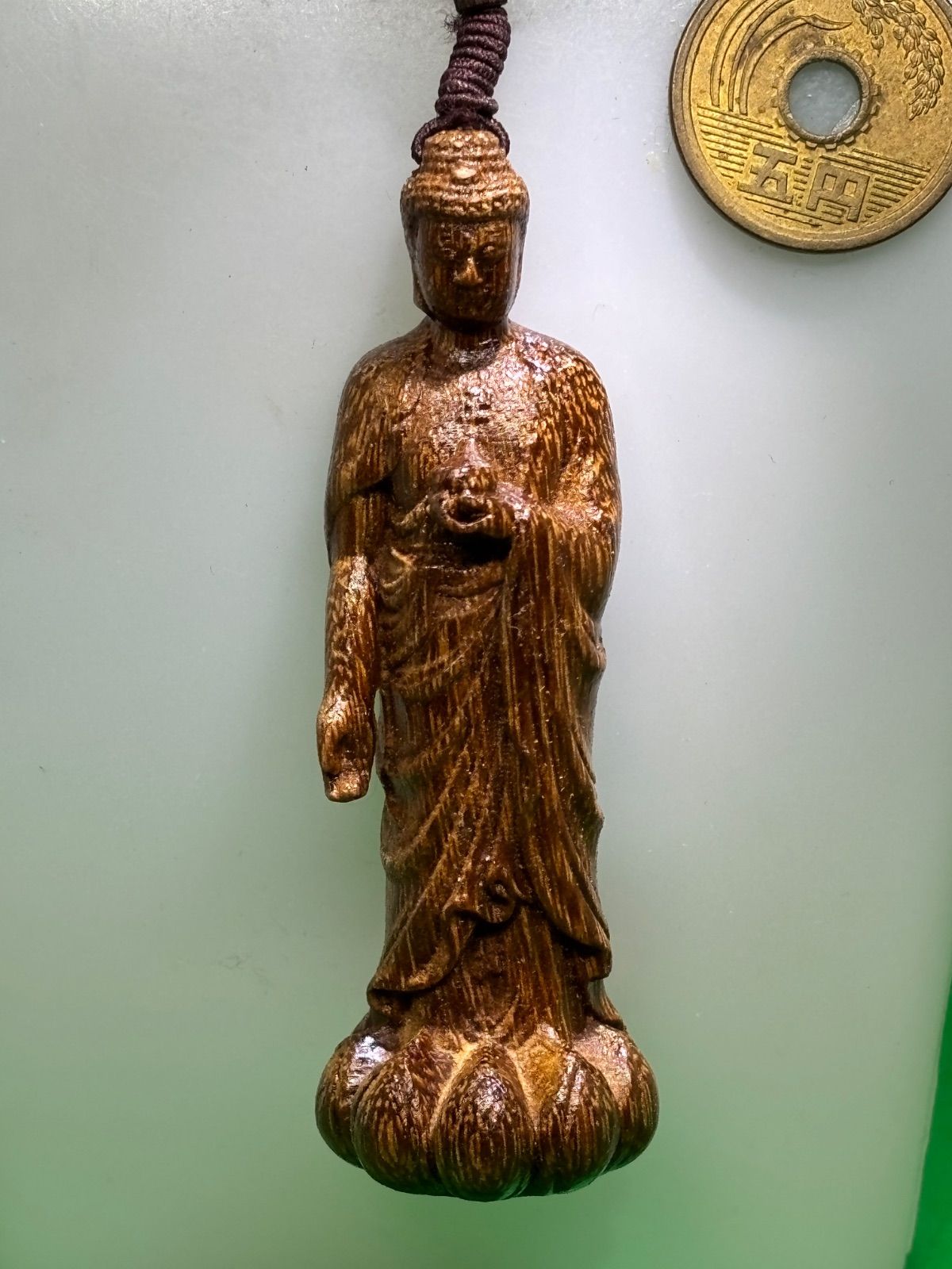 美品 越南芽庄沉香・阿弥陀佛77mm立体彫刻＋8mm珠チェーン6423-1/2