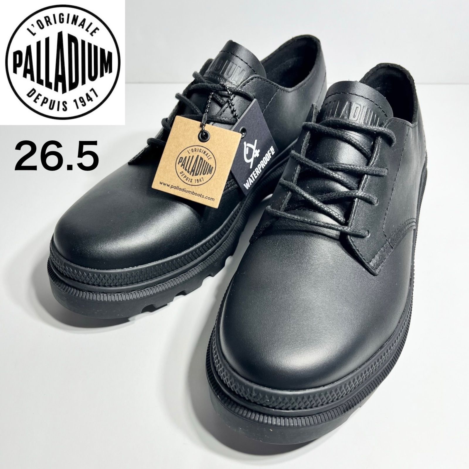 【未使用】PALLADIUM パラディウム PALLATROOPER OX LTH WP+ パラトルーパー 本革 革靴 晴雨兼用 防水 ウォータープルーフ レースアップシューズ オールブラック 26.5cm