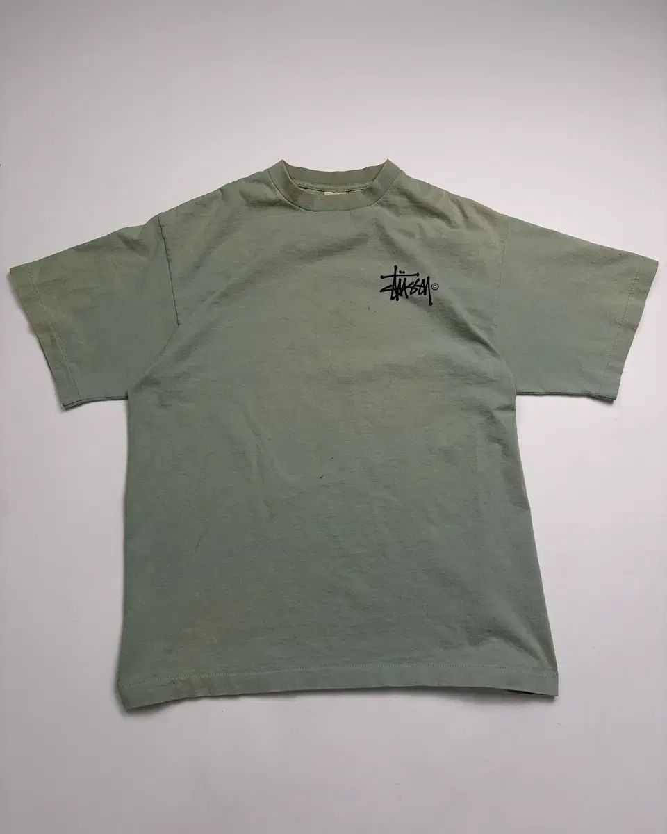 90年代 Stussy ビッグロゴ Tシャツ (セージグリーン)