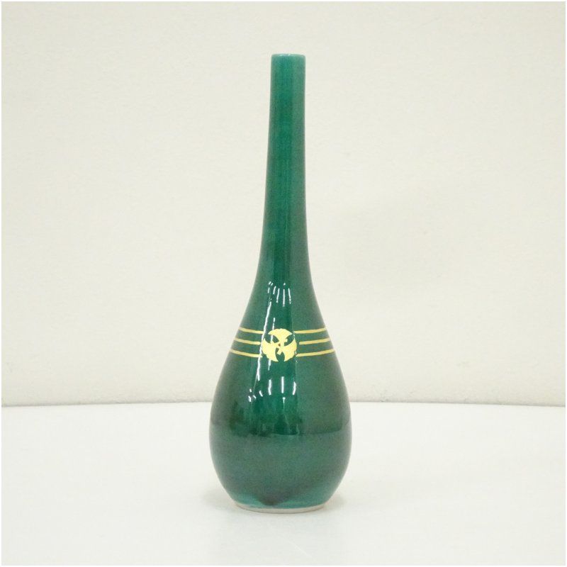 緑釉　花瓶　花器　共箱　花入　フラワーベース　K288 久窯造 緑釉鶴首花入（紙箱） 花入れ 茶道 茶道具 花瓶 花器 おしゃれ