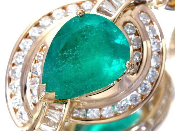 【ジュエリー極】極上品！超特大天然エメラルド4.17ct＆ダイヤモンド1.20ct 超高級K18YGペンダントヘッド h8489vko【送料無料】
