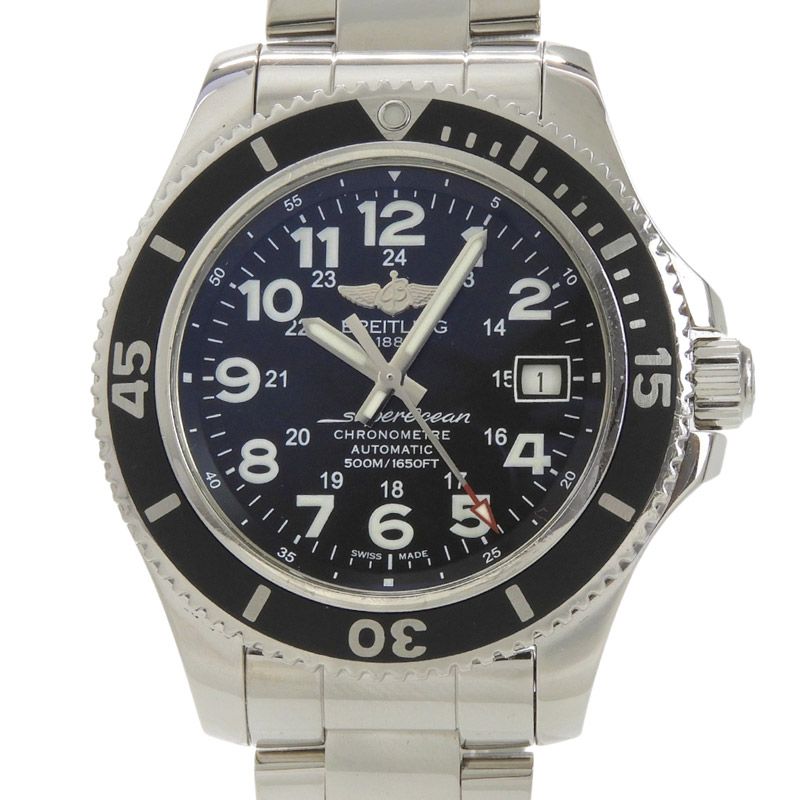 ブライトリング BREITLING スーパーオーシャンII メンズ 自動巻き オートマ 腕時計 SS ブラック文字盤 A17365 中古 新入荷 OW0496