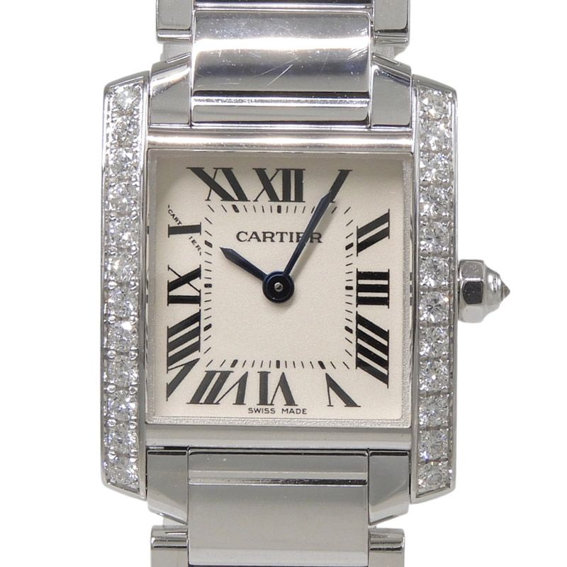 カルティエ CARTIER タンクフランセーズSM レディース クォーツ 腕時計 K18WG ベゼルダイヤモンド 白文字盤 WE1002S3 中古 新入荷 CA0493