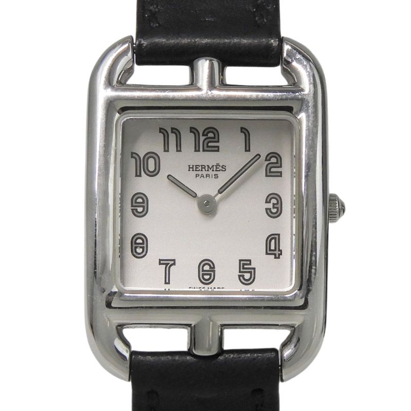 エルメス HERMES ドゥブルトゥール ケープコッド レディース クォーツ 腕時計 SS/革 白文字盤 □F刻印 2002年 CC1.210 中古 新入荷 HE1208