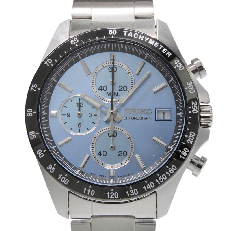 セイコー SEIKO メンズ クォーツ クロノグラフ 腕時計 SS アイスブルー文字盤 SBTR029 美品 新入荷 OW0499