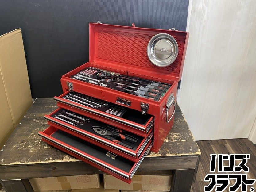 ●【送料無料】【中古品】KTC 京都機械工具 SKX0213 ツールセット 工具セット 工具箱 チェスト 3段3引出し ※比較的美品