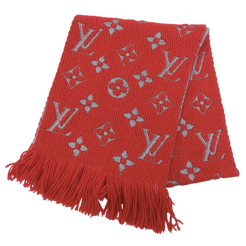 ルイヴィトン LOUIS VUITTON エシャルプロゴマニア シャイン マフラー ウール/シルク レッド M75832 中古 新入荷 LV2093 23,288円