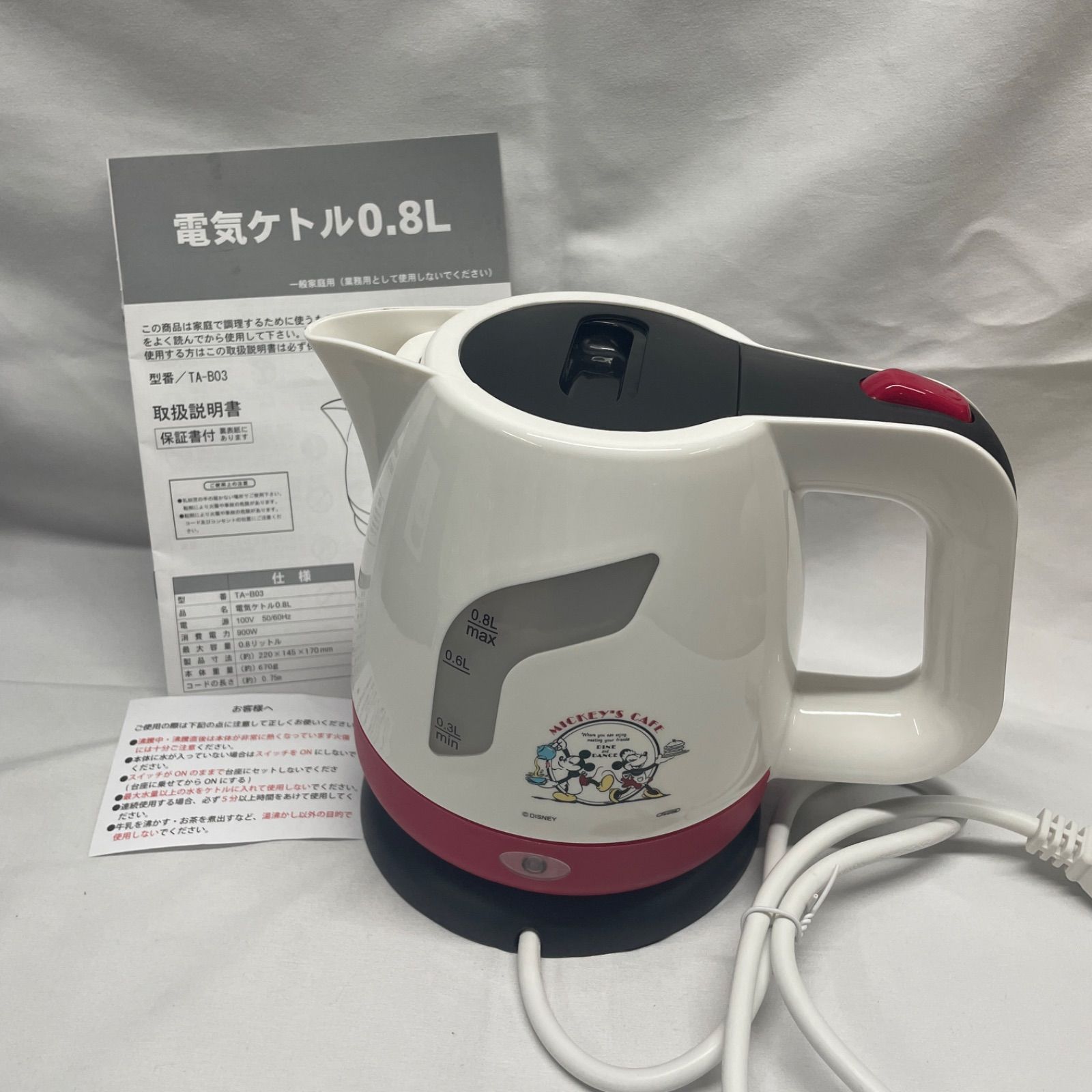 ◇ Disney ミッキー＆ミニー 電気ケトル 0.8L [ MM-207 ] 【開封確認 
