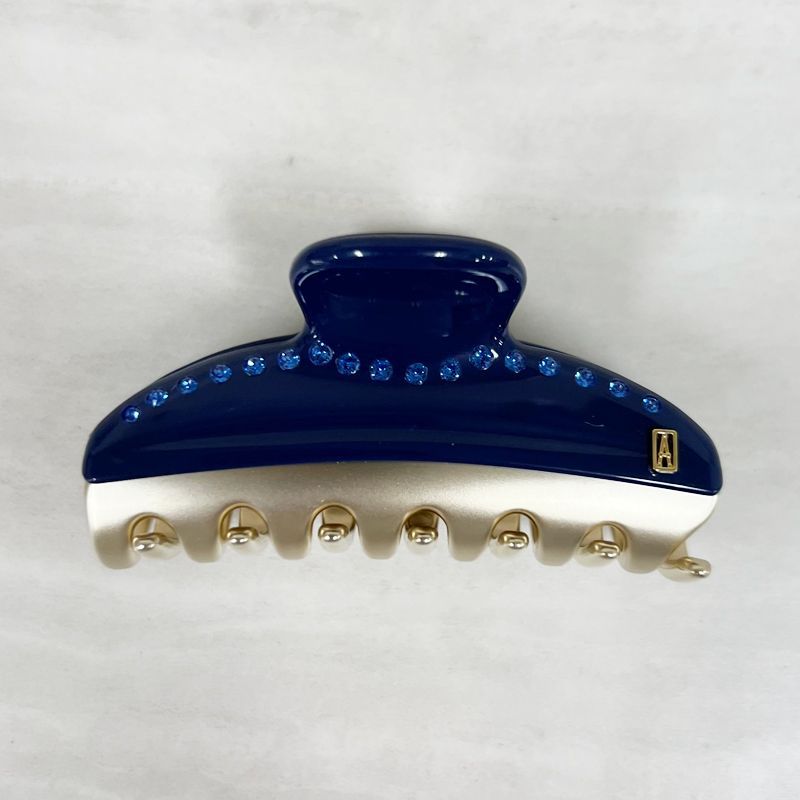 中古】 ALEXANDRE1 ヘアクリップ Mサイズ ネイビー×ゴールド ライン