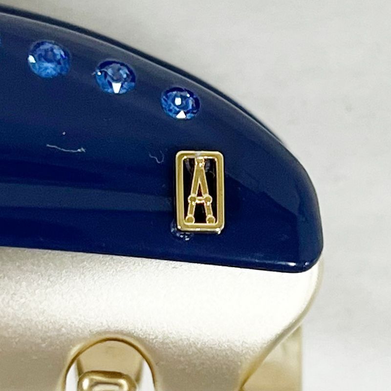 中古】 ALEXANDRE1 ヘアクリップ Mサイズ ネイビー×ゴールド ライン
