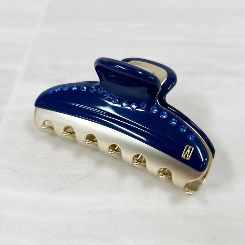 中古】 ALEXANDRE1 ヘアクリップ Mサイズ ネイビー×ゴールド ライン