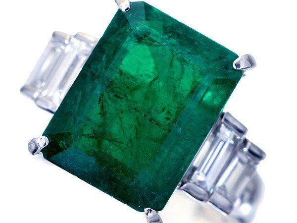 【ジュエリー極】濃厚ムゾーグリーン 極上特大天然エメラルド5.791ct ＆極上ダイヤ0.59ct 超高級Pt900リング h8490vx【送料無料】