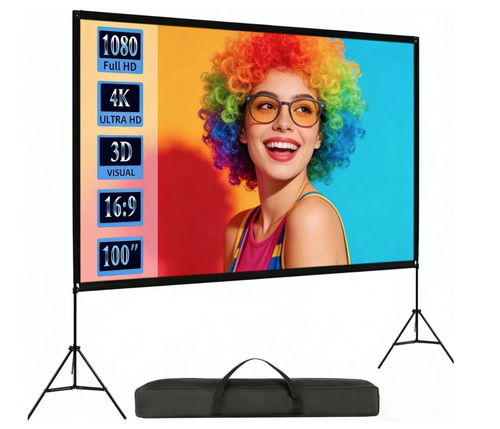 【 新品 】 プロジェクタースクリーン 100インチ 16:9 4K フルHD 自立式 三脚付き ポータブル 洗濯可