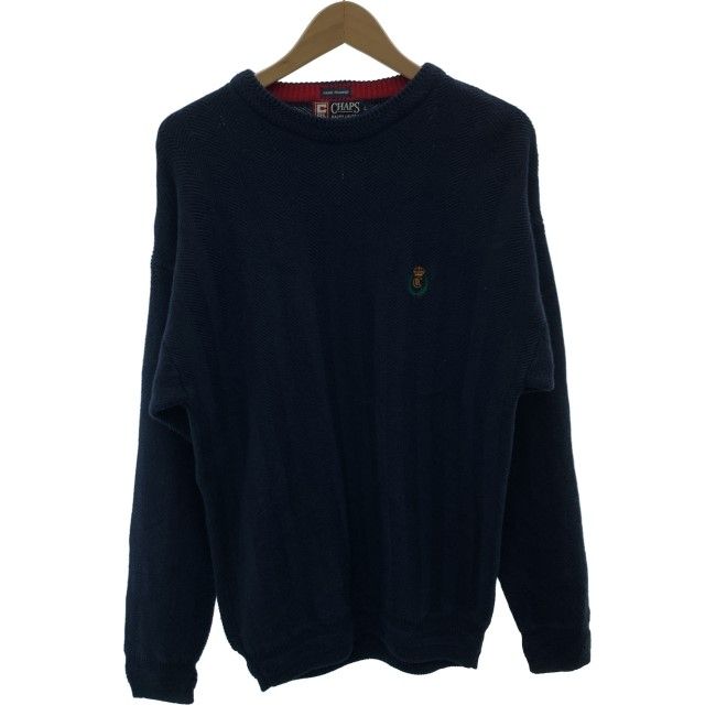 【中古】　CHAPS RALPH LAUREN　セーター　長袖　ニット　トップス　クルーネック　ストライプ　ワンポイント　エンブレム　刺しゅう　古着　/7073