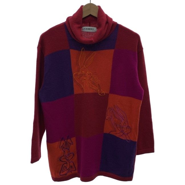 【中古】　ICEBERG　セーター　90s vintage　90年代　OLD　長袖　ニット　トップス　ハイネック　キャラクター　ルーニーテューンズ　マックスバニー　刺しゅう　イタリア製　古着　/1156