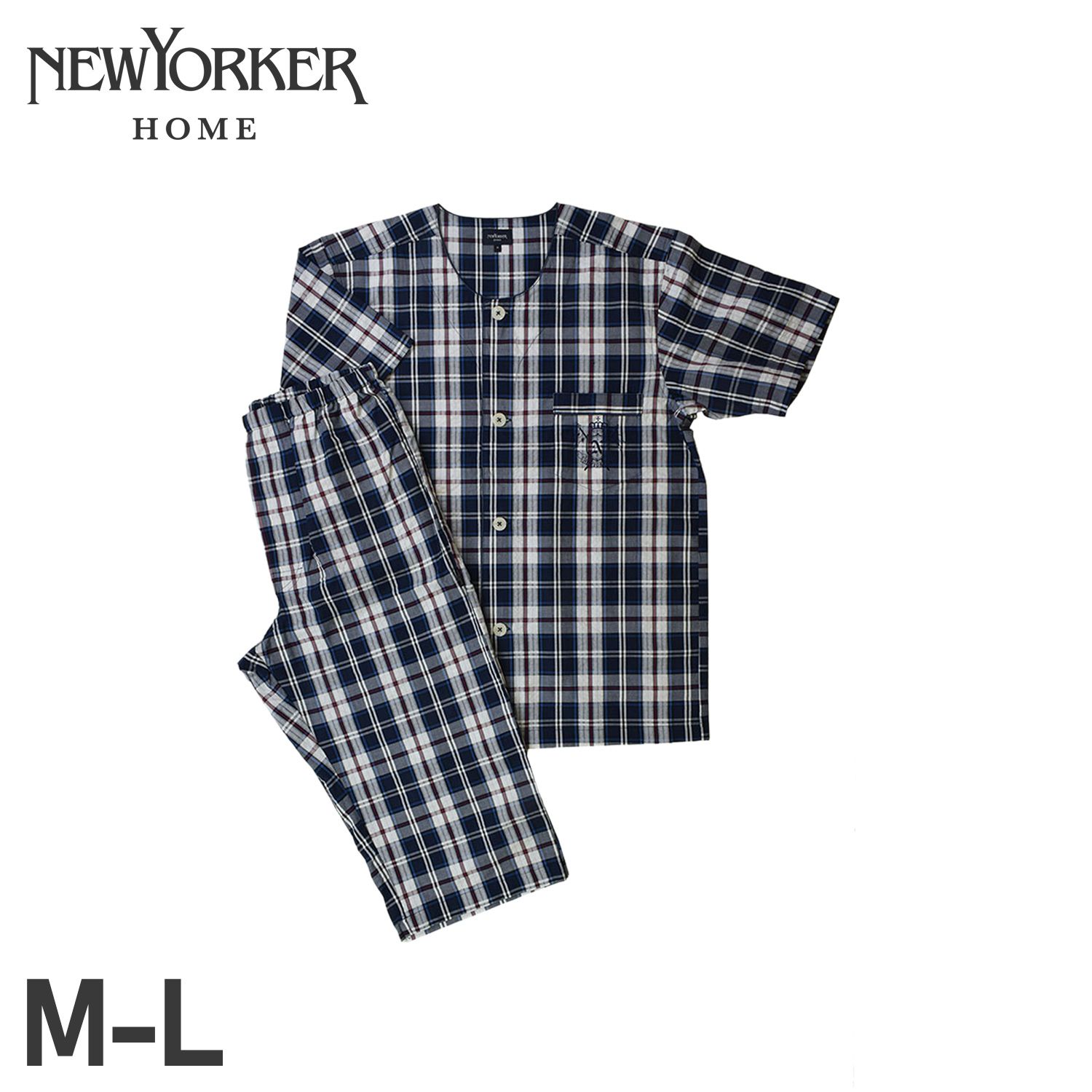 ニューヨーカーホーム NEWYORKER HOME ルームウェア パジャマ 上下 メンズ 半袖 衿なし 7分丈 前開き M-L PAJAMAS 0649-87