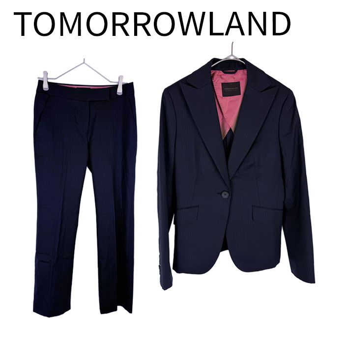 トゥモローランド TOMORROWLAND ウール100％ ストライプ パンツスーツ セットアップ