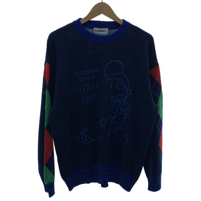 【中古】　ICEBERG　セーター　90s vintage　90年代　OLD　長袖　ニット　トップス　ハイネック　キャラクター　ピノキオ　ジミニークリケット　ディズニー　刺しゅう　イタリア製　古着　/1156