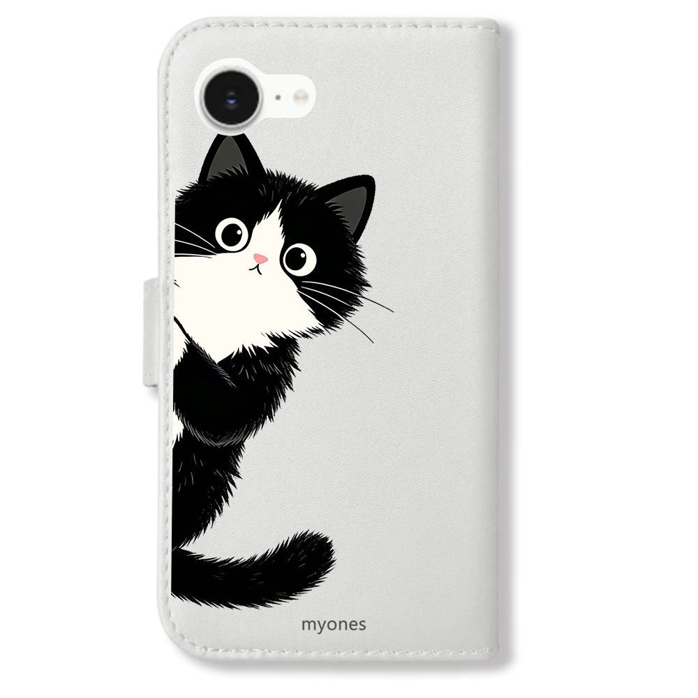 あほねこ 新品未使用】 OPPO AX7 手帳型スマホ ケース カバー(色：ホワイト