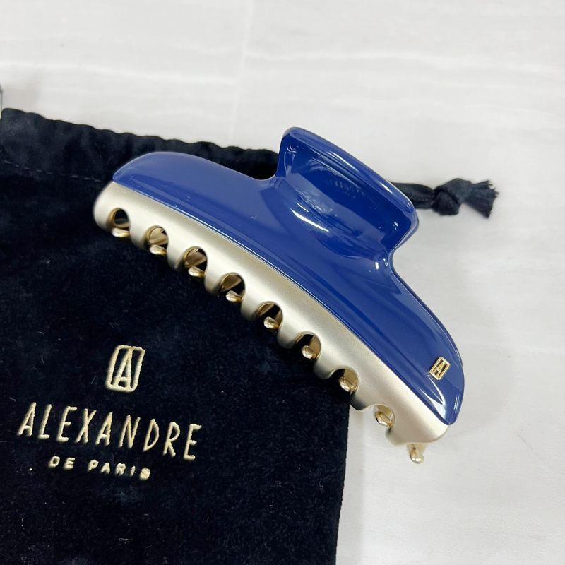 中古】 ALEXANDRE2 ヘアクリップ Lサイズ ネイビー×ゴールド