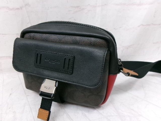 【中古】COACH ｺｰﾁ ｼｸﾞﾈﾁｬｰ ｼｮﾙﾀﾞｰﾊﾞｯｸﾞ C2074 ﾌﾞﾗｳﾝ ﾚｯﾄﾞ 991907474
