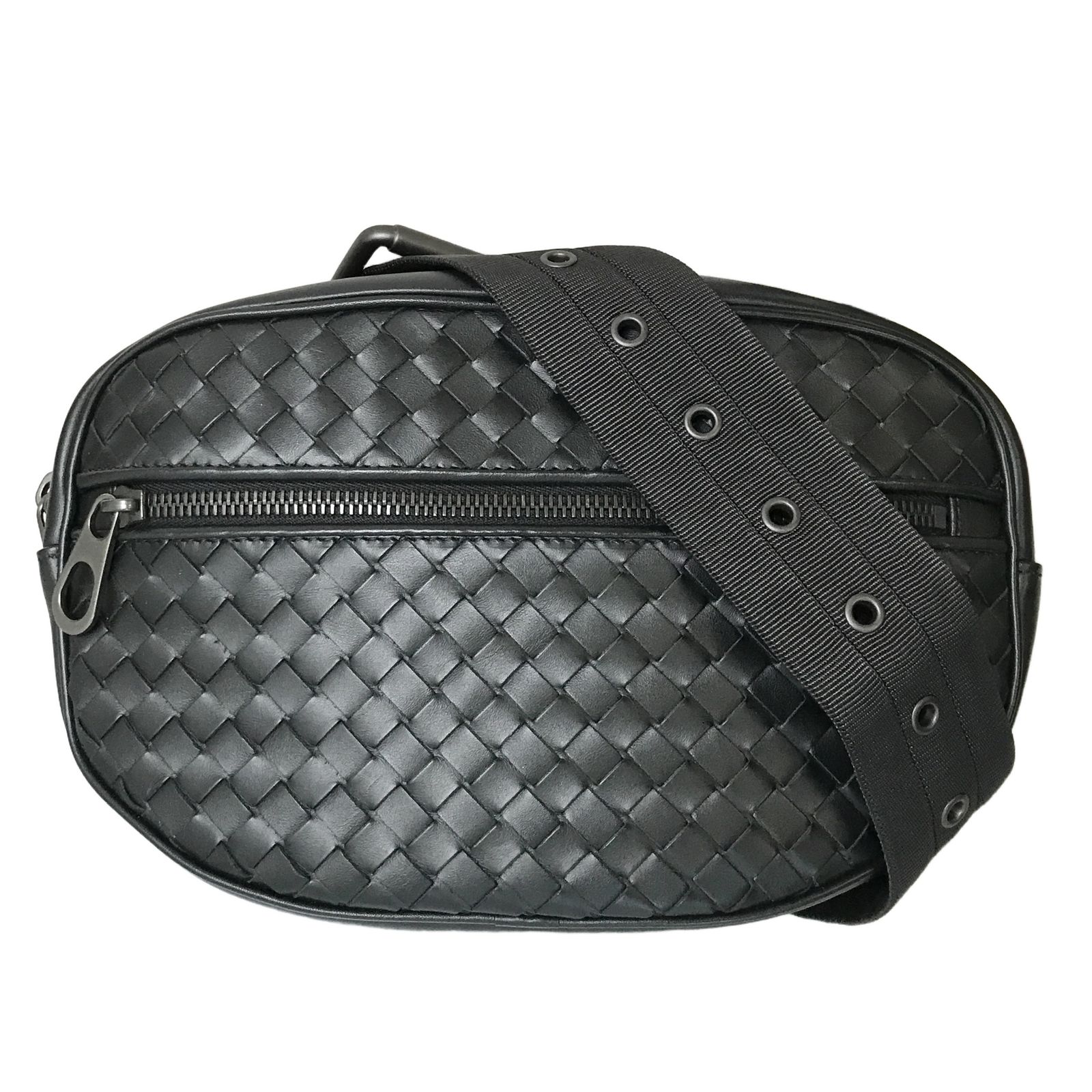 ボッテガヴェネタ BOTTEGA VENETA イントレチャート ウエストバッグ バッグ レザー ブラック 黒 メンズ レディース ボディバッグ 中古 程度良好 T11188949