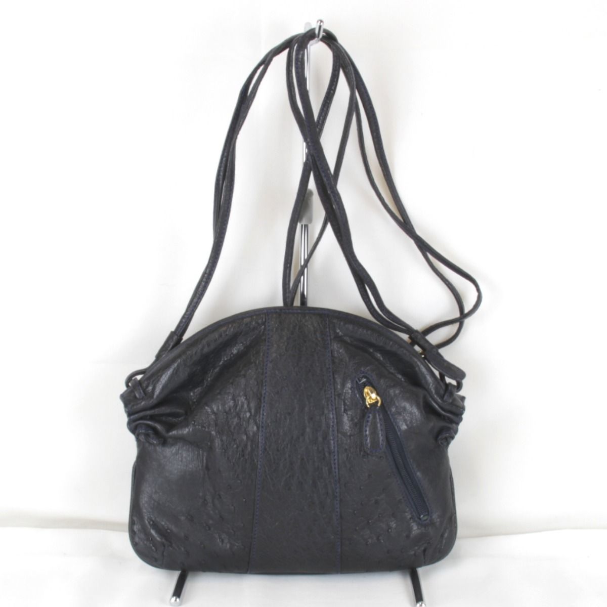 USED』 オーストリッチ ショルダーバッグ レザー ブラック - メルカリ