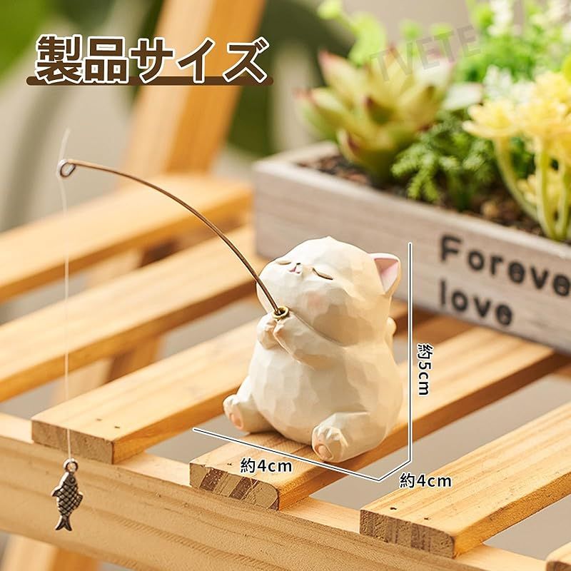 新品】 TVETE 釣り猫の置物 樹脂製 木目模様 お香を立てでき 線香立て