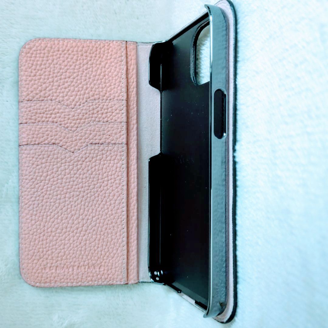 ボナベンチュラ　ダイアリーケース シュリンクレザー(グレージュ✖️コーラル) 美品】ボナベンチュラ iPhone13 ダイアリーケース グレージュ×コーラル