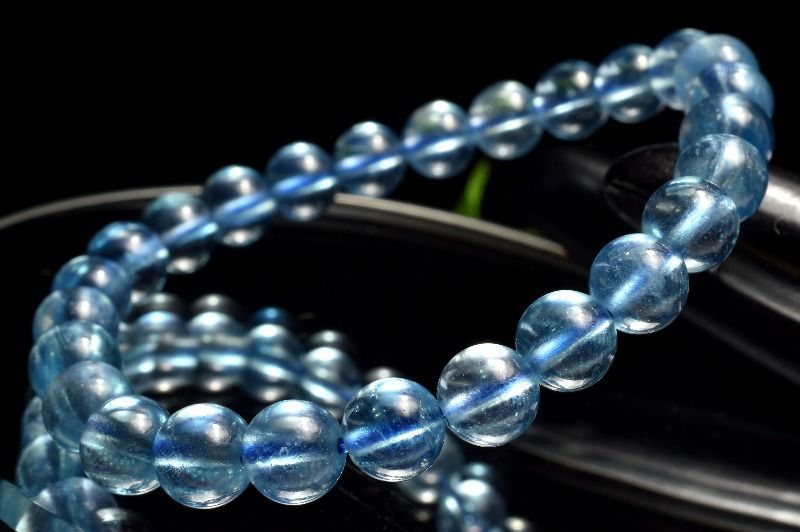 【１点物】AAA濃色☆まろやかシラー サンタマリアアクアマリン　7mm　ブレスレット パワーストーン 天然石 _MC9254