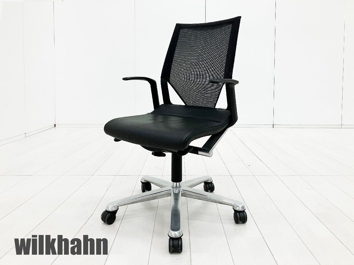 wilkhahn/ウィルクハーン■モダス コンパクト ミドルバックアームチェア■ブラック■背メッシュx座レザー
