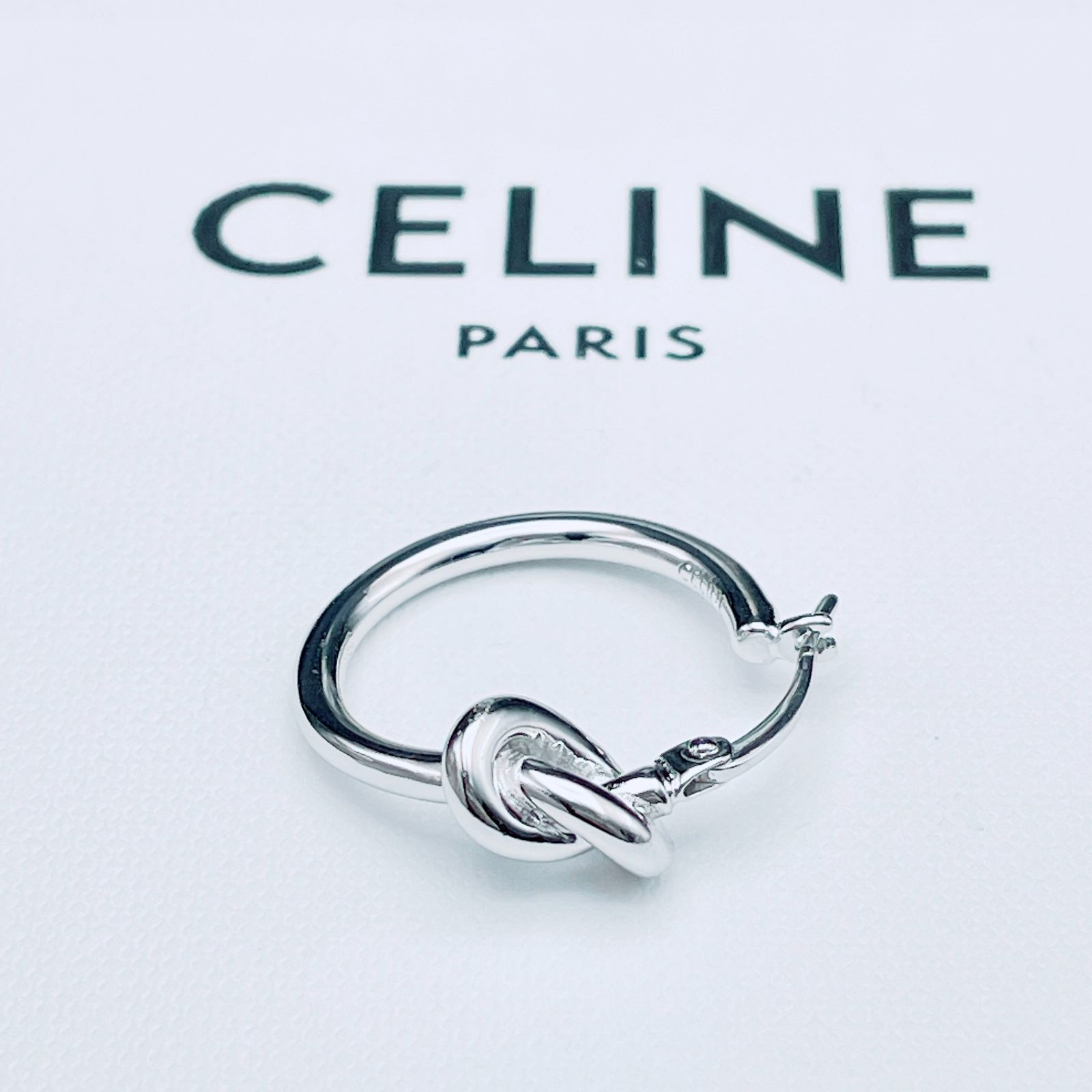 ◇セリーヌ◇新品仕上済 CELINE ノット スモールフープピアス ロジウムフィニッシュブラス シルバー ピアス 片耳用 2.54g