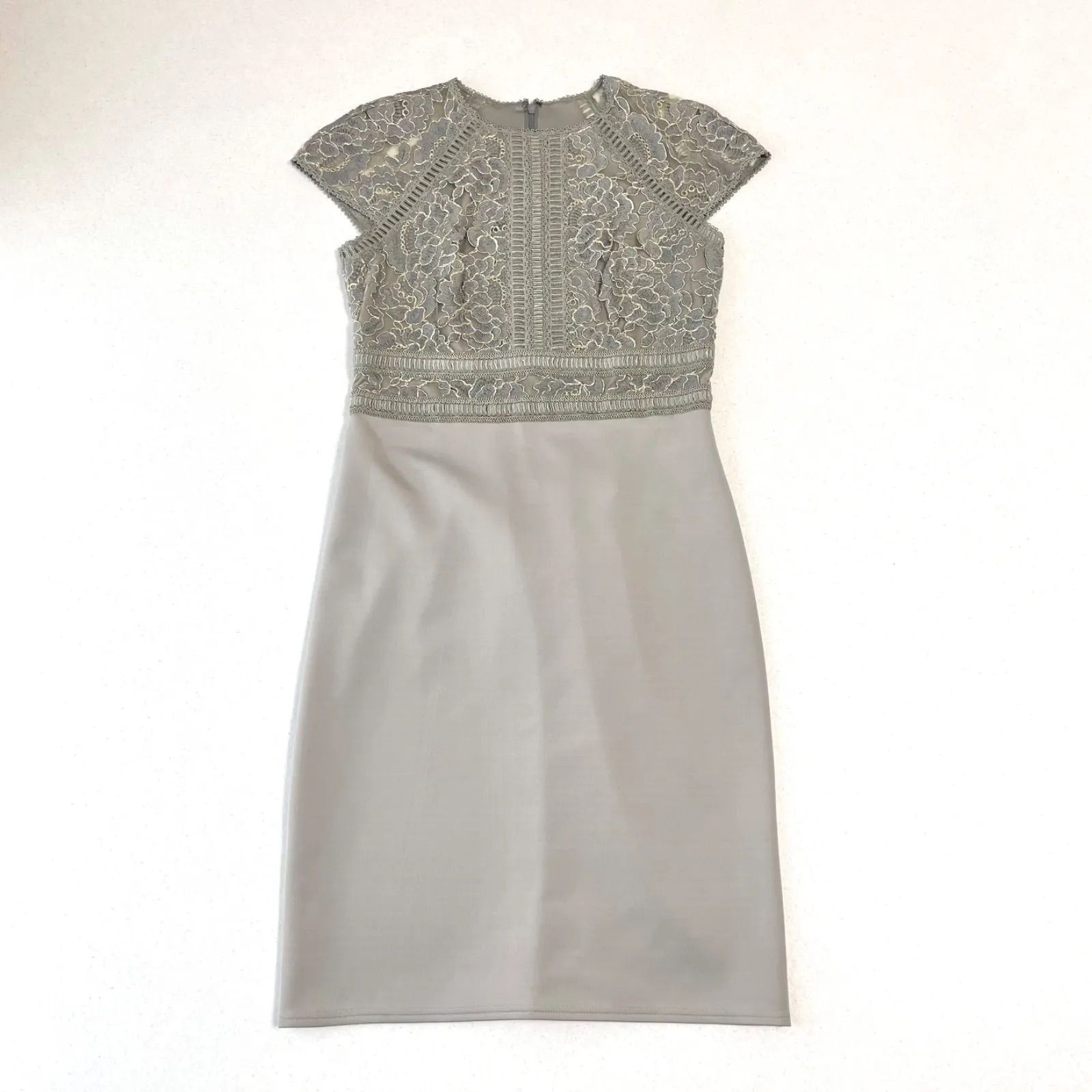 TADASHI SHOJI タダシショージ 美シルエット レース切替 ネオプレン シースドレス ワンピース Lサイズ相当