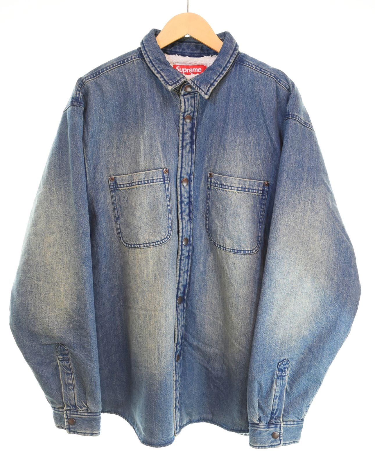 シュプリーム SUPREME Faux Shearing Lined Work Shirt フェイクシアリング デニムシャツジャケット バックロゴ 裏地ボア L ジャケット ブルー Lサイズ 103MT-4615
