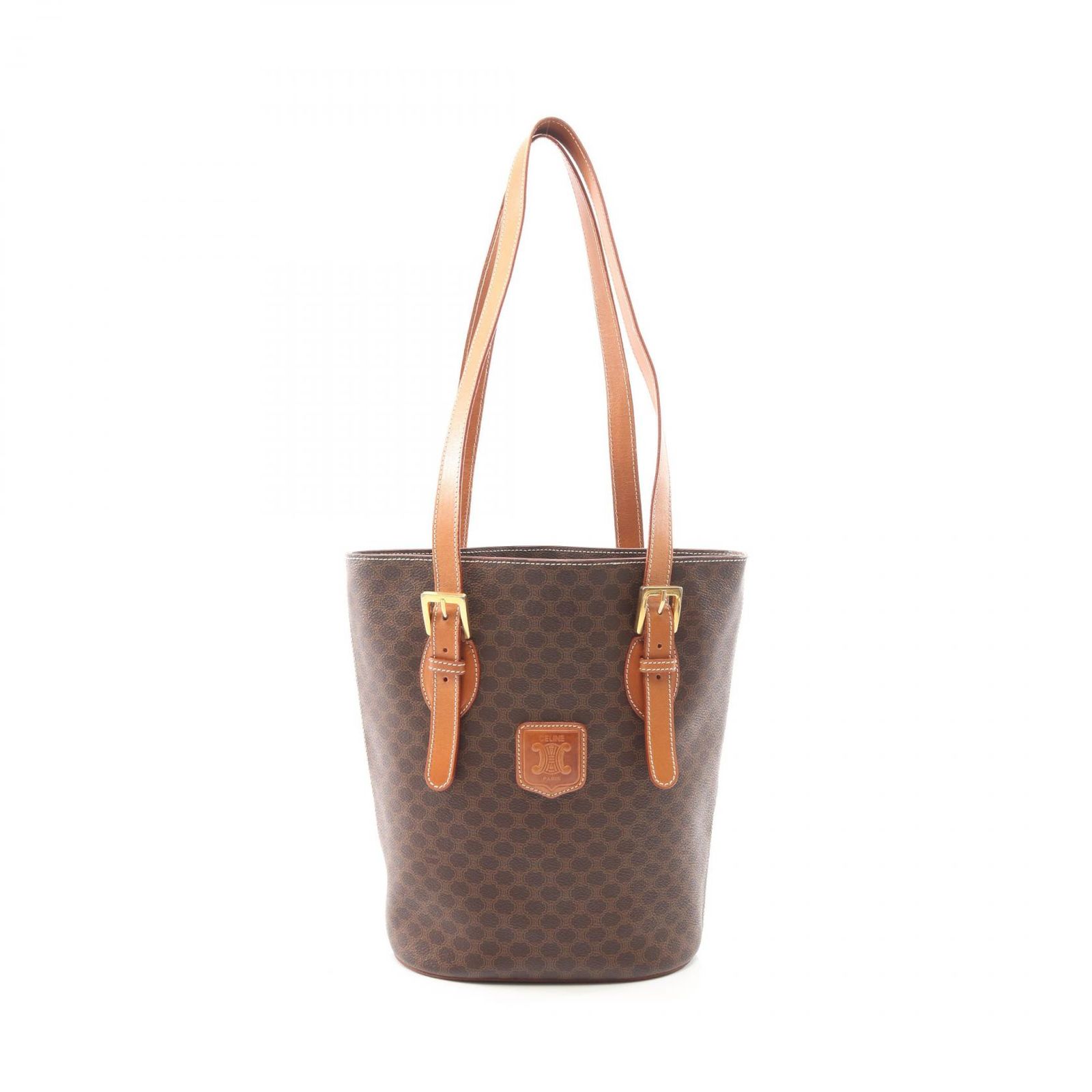 セリーヌ CELINE トートバッグ マカダム ダークブラウン/ブラウン PVCコーティングキャンバス レザー マカダム ショルダートート レディース Used B