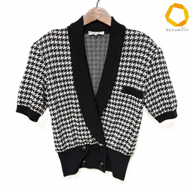 #anc クリスチャンディオール ChristianDior カーディガン M 黒 白 ニット 千鳥格子 ヴィンテージ 美品 レディース [1003602]