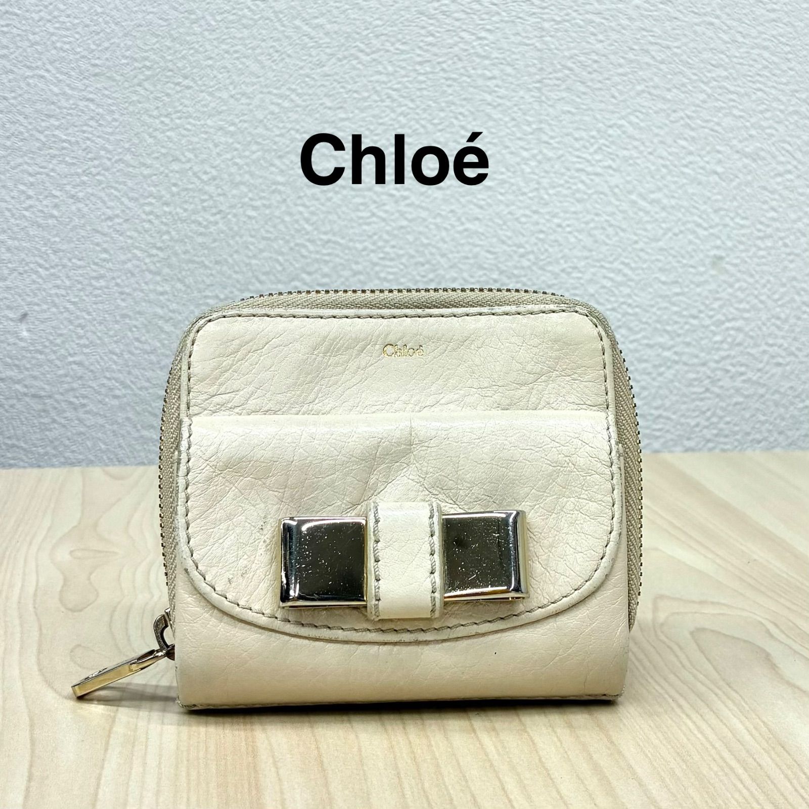 【クロエ Chloe】リリーリボンレザー2つ折り財布 かわいい 小物 アイボリー