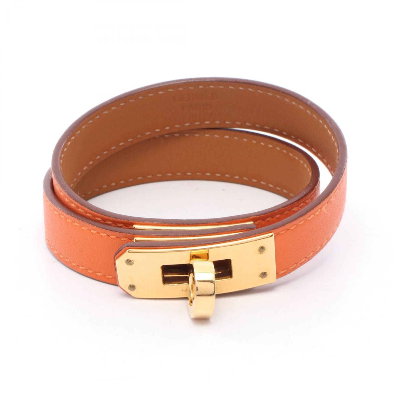 エルメス HERMES ブレスレット ケリーブレスレット ドゥブルトゥール オレンジ GP（ゴールドメッキ） レザー ケリー ブレスレット レディース Used A