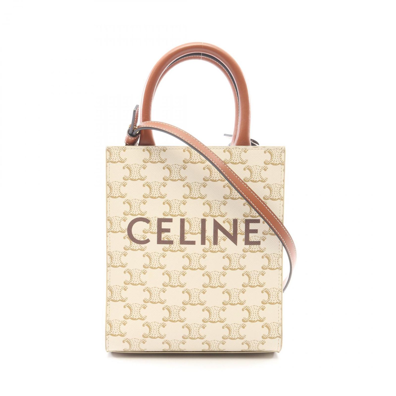 セリーヌ CELINE ハンドバッグ ミニ バーティカル カバ トリオンフ 2WAY 194372 アイボリー/ブラウン PVCコーティングキャンバス レザー トリオンフ バーティカル カバ ミニ
